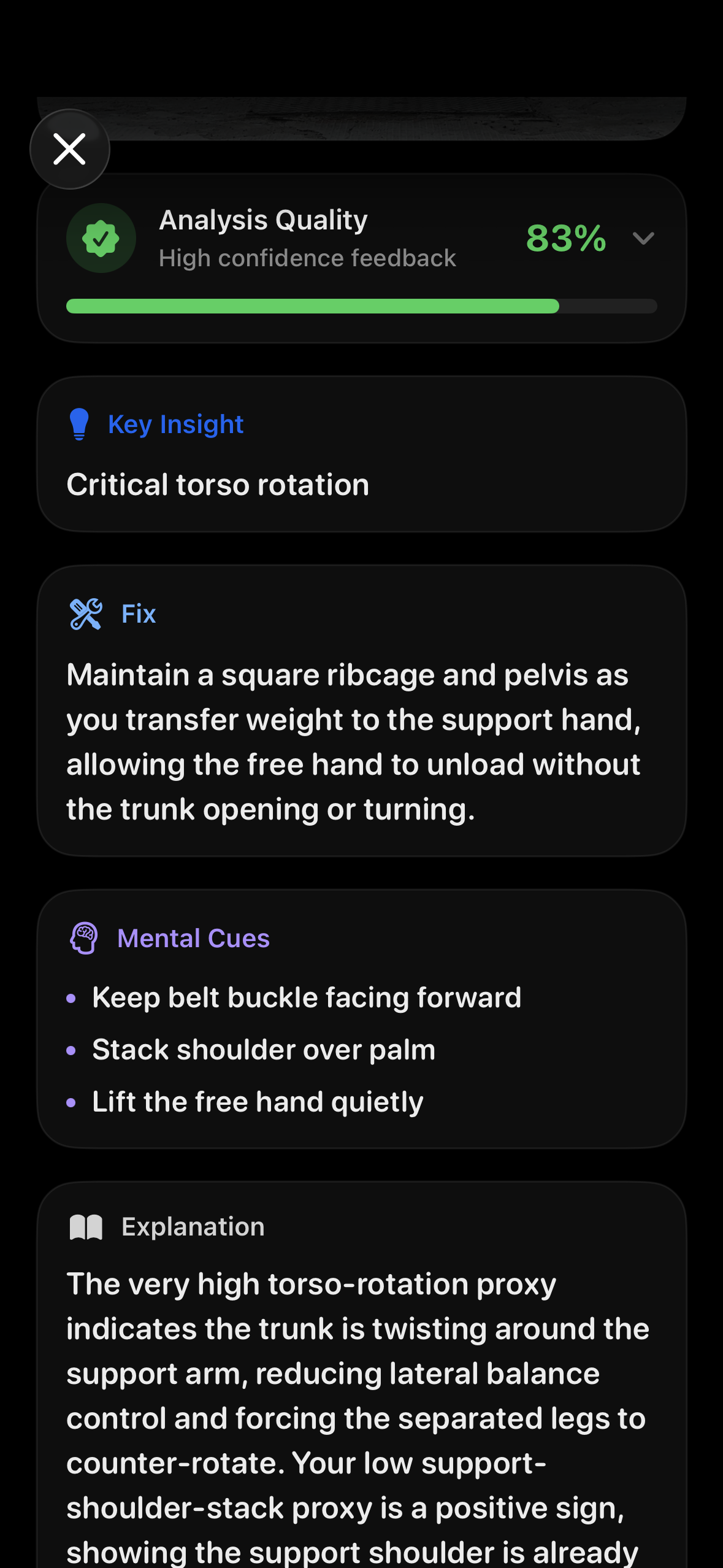 CaliCoach feedback screen
